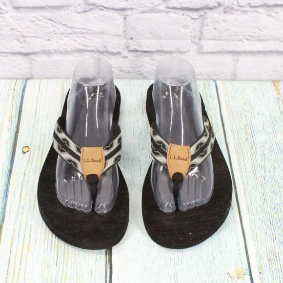 LL Bean Black Printed Nylon Flip Flops Summer Thong Sandals Size 11 M - Picture 5 of 9
